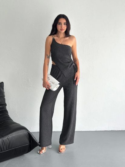 Asimetrik Crop Pantalon Ikili Takım - Füme resmi